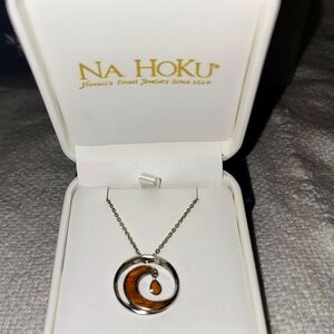 Na Hoku Sterling Silver Wave Pendant with Koa Wood